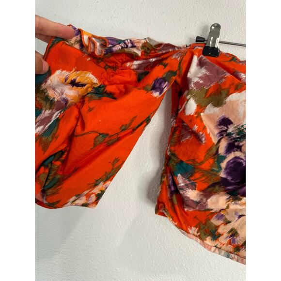 H&M Floral Red Cropped Off the Shoulder Tube Top - Picture 3 of 6